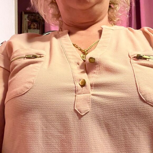 Lilly White XL Pink Gold Top Button Top Dressy - Picture 6 of 10